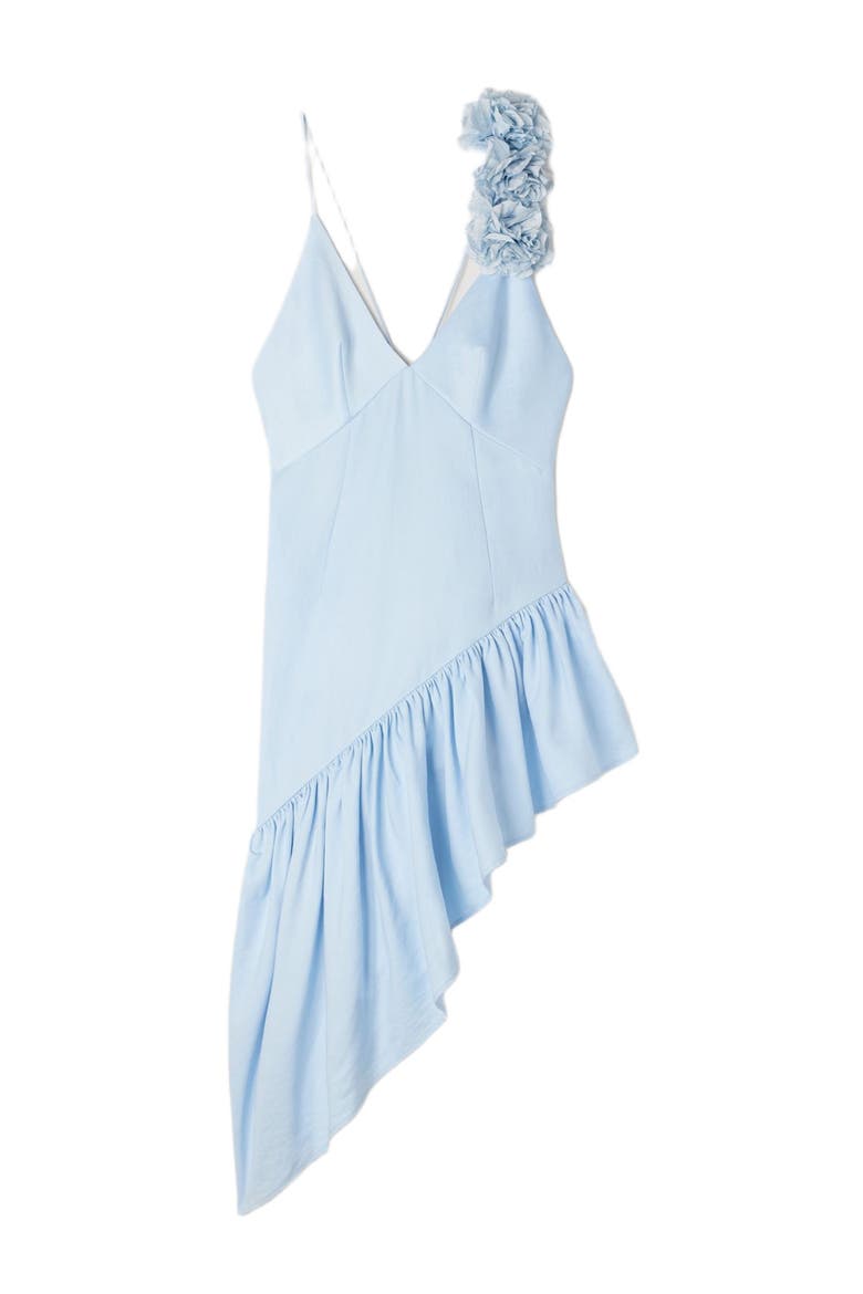 Flower detail asymmetrical ruffled dress, Alternate, color, Blue sky