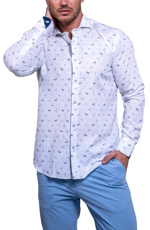 Einstein Resistance Contemporary Fit Lizard Print Linen & Cotton Button-Up Shirt