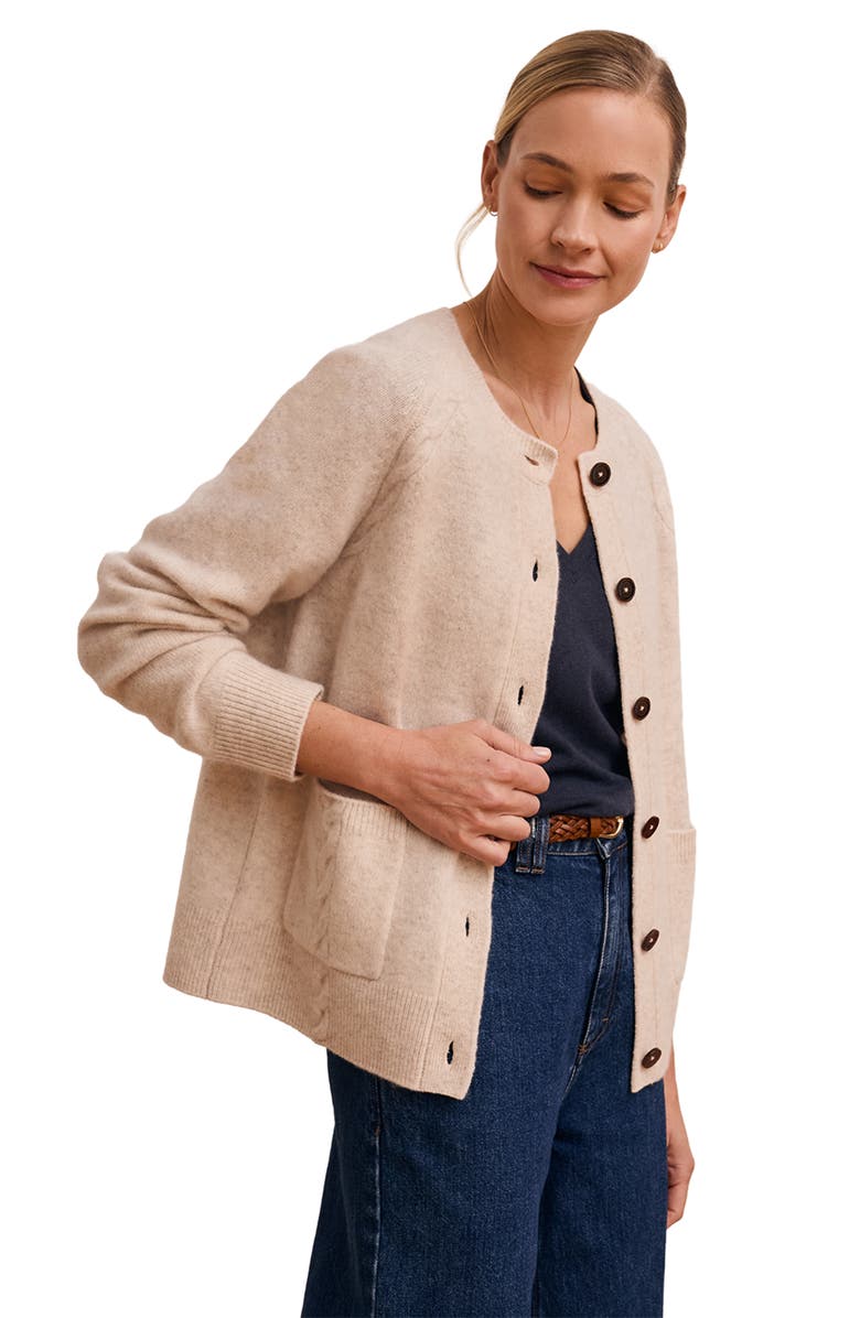 Celtic & Co. Cable Detail Raglan Cardigan, Alternate, color, Oatmeal