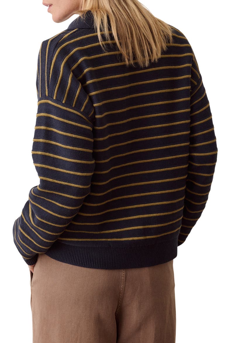 Mid Guage Cotton Rugby Polo Sweater, Alternate, color, TWILIGHT AND GREEN STRIPE