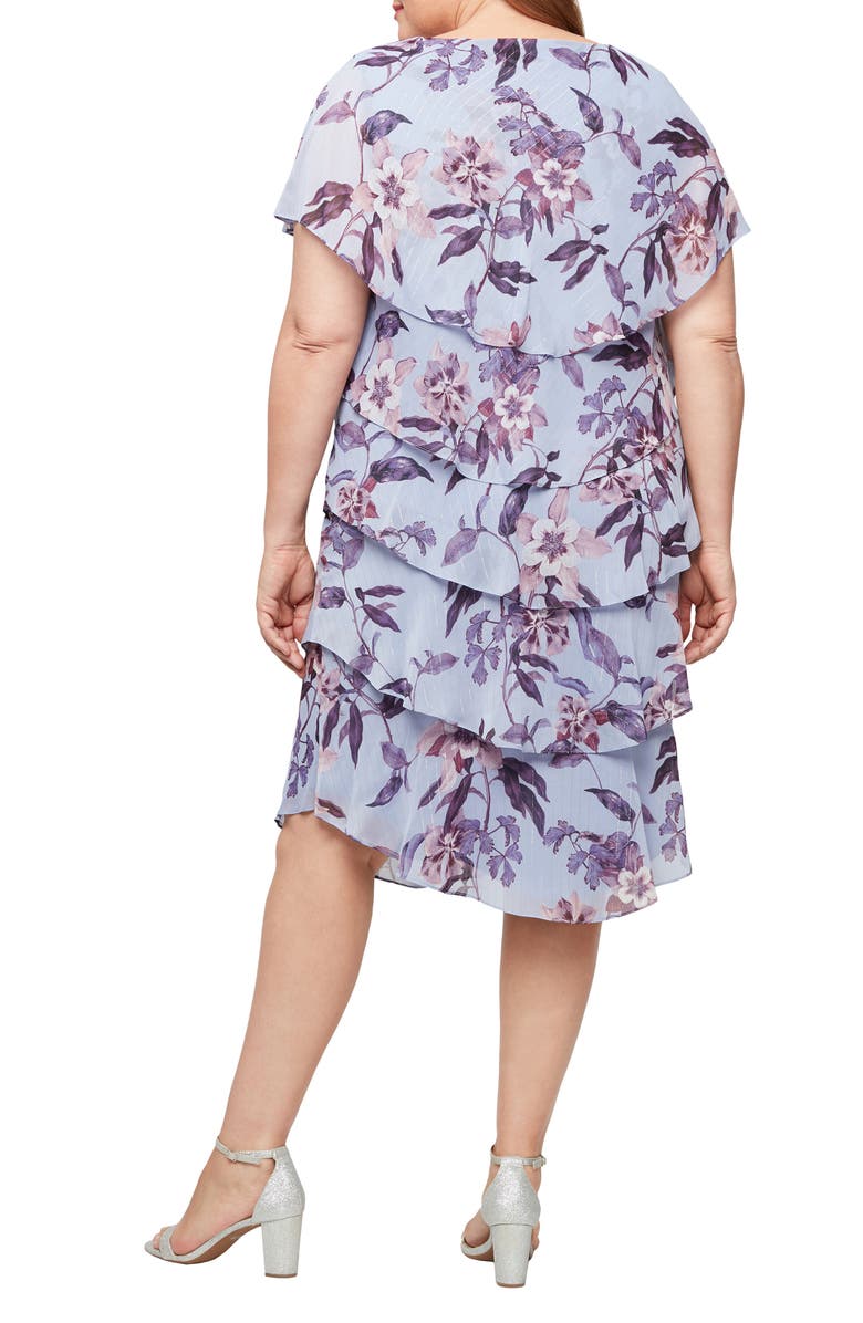 SL FASHIONS Floral Ruffle Tiered Chiffon Cocktail Dress, Alternate, color, Periwinkle