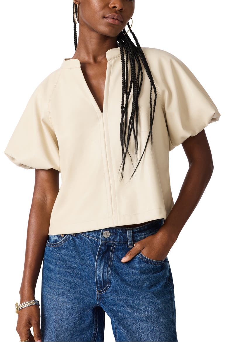 Cecila Faux Leather Top, Main, color, BONE