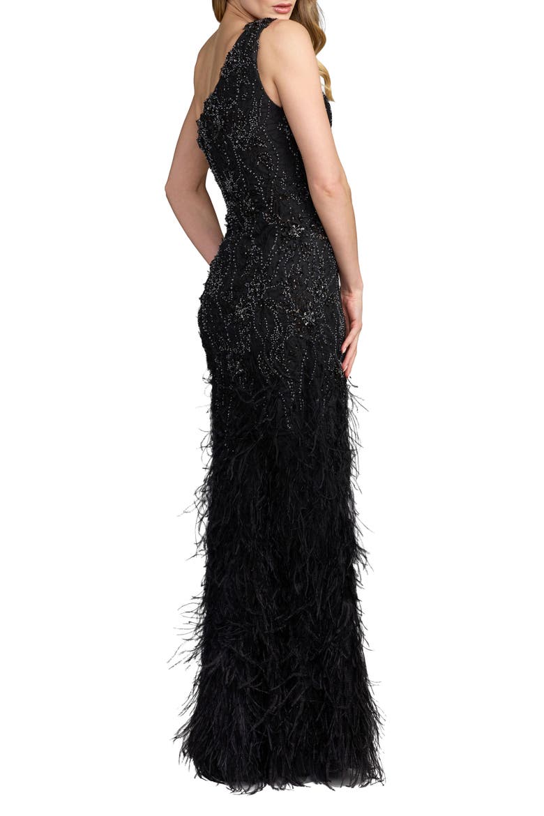 Embellished Lace One Shoulder Feather Gown, Alternate, color, Black