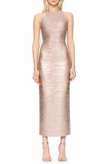Herve Leger Metallic Foil Bandage Midi Dress