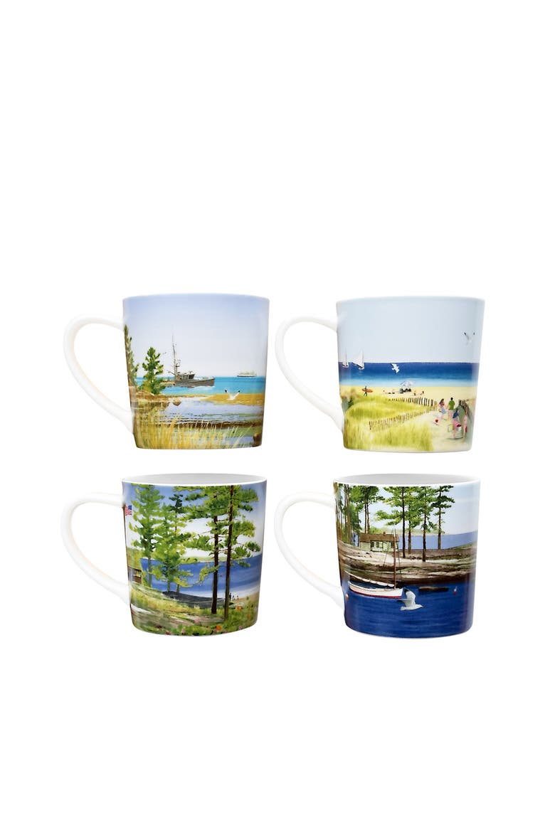 X Felix Doolittle "By the Sea" Mugs, Mixed Set of 4 - Porcelain, Alternate, color, MULTI