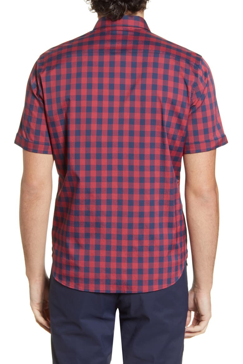 Go Anywhere Check Short Sleeve Button-Up Performance Shirt, Alternate, color, BIKING RED OVERSIZED GINGHAM