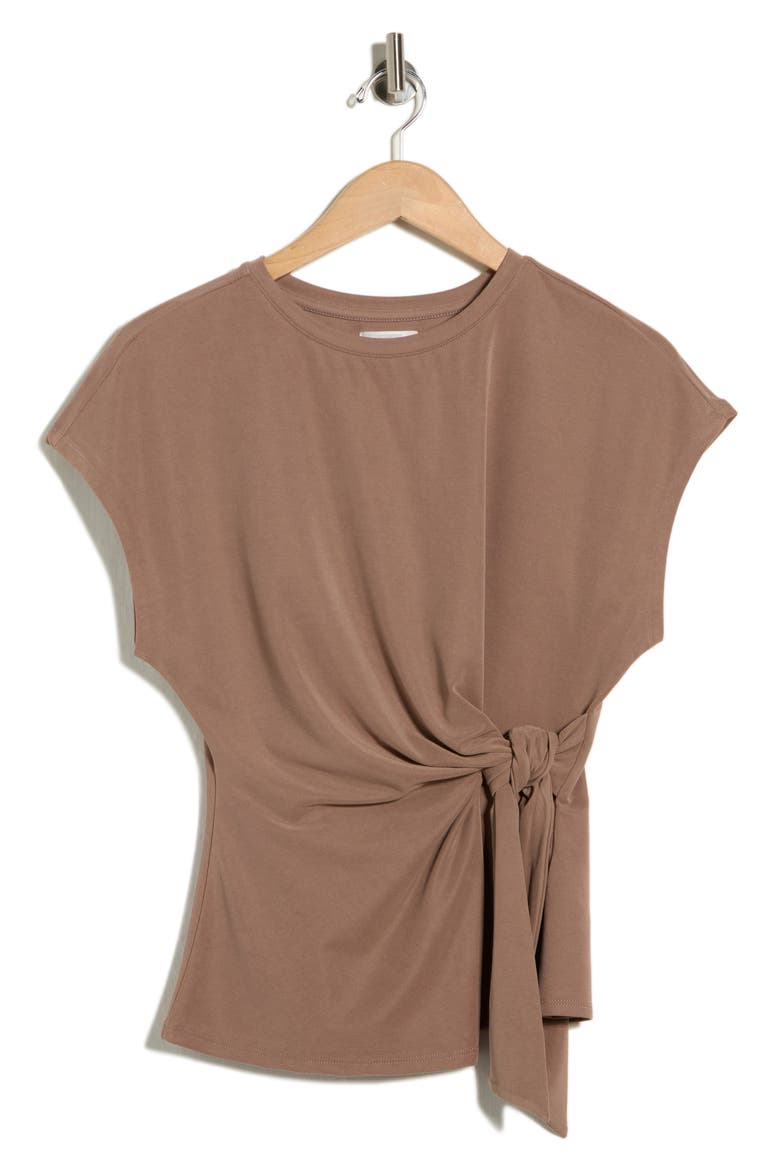 Short Sleeve Tie Detail Top, Alternate, color, BROWN LENTIL