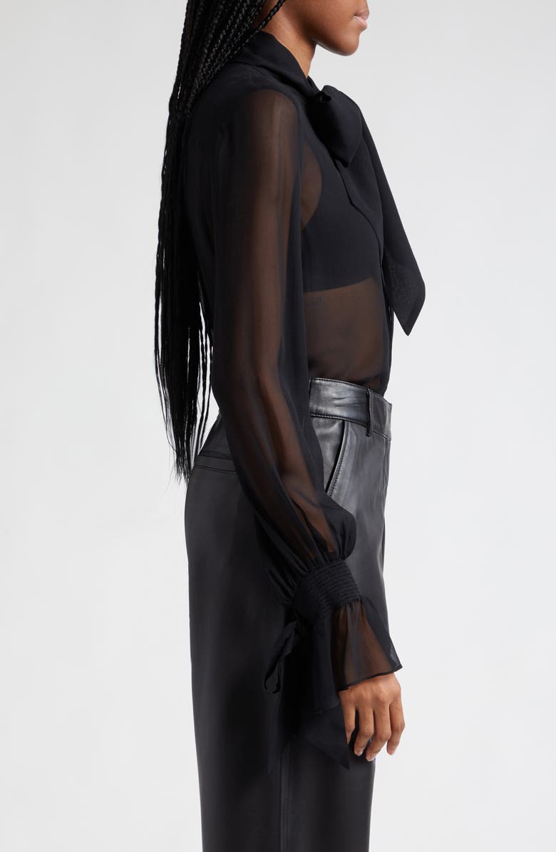 Alice + Olivia Lloyd Tie Neck Sheer Silk Top, Alternate, color,