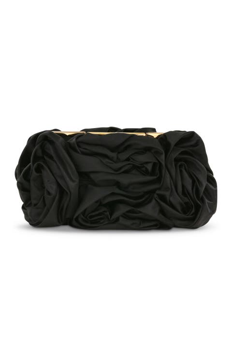 Jett Silk Satin Rosette Clutch