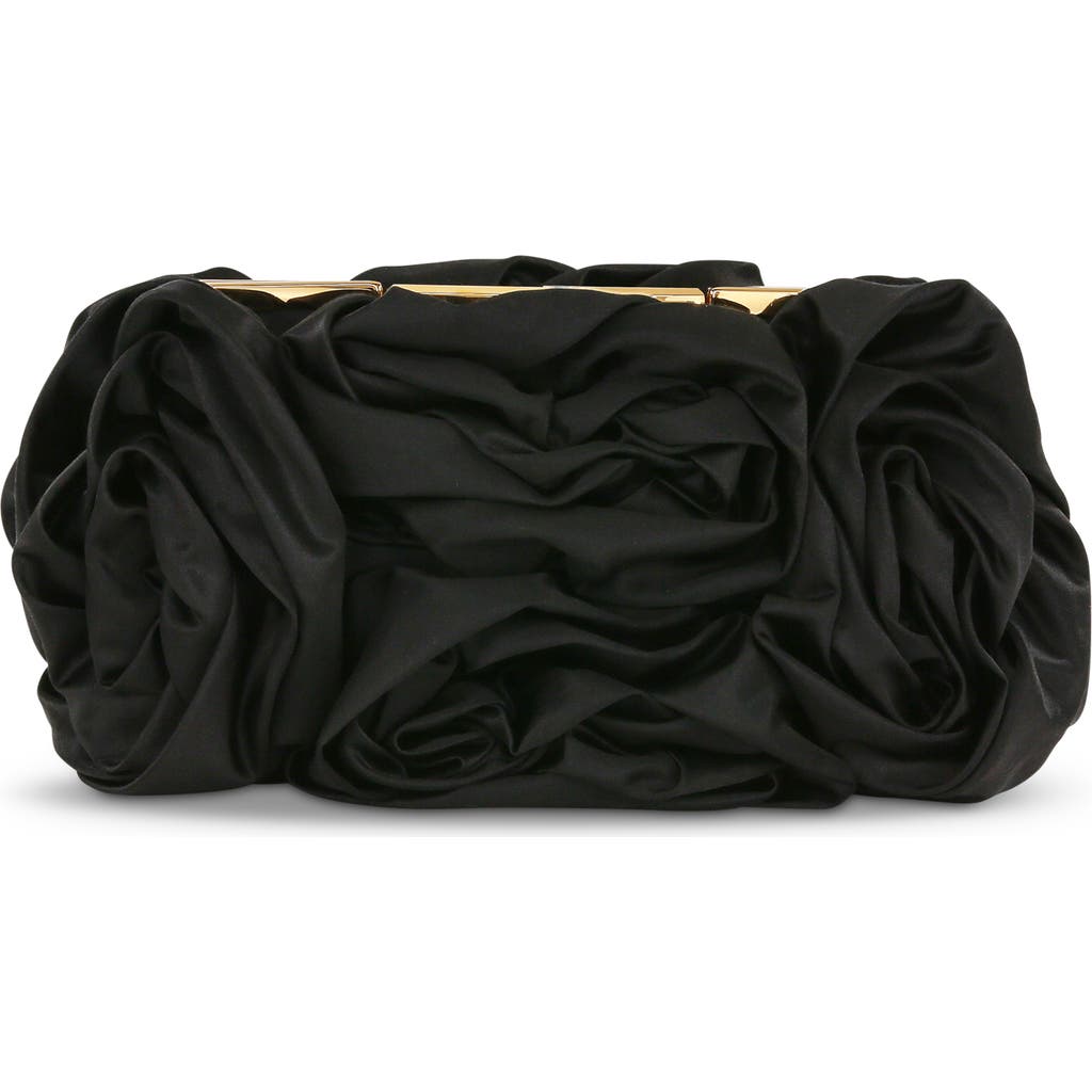 Badgley Mischka Jett Silk Satin Rosette Clutch In Black