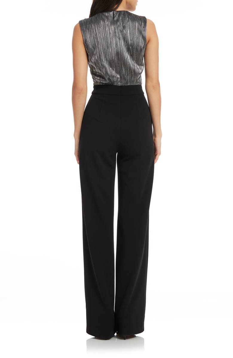 Dress the Population Everette Metallic Bodice Mixed Media Jumpsuit, Alternate, color, Black-Silver