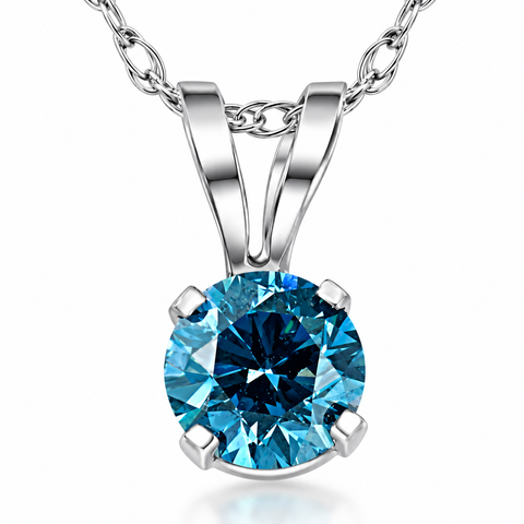 3/8ct Round Blue Diamond Solitaire 14k Gold Pendant Necklace Lab Grown