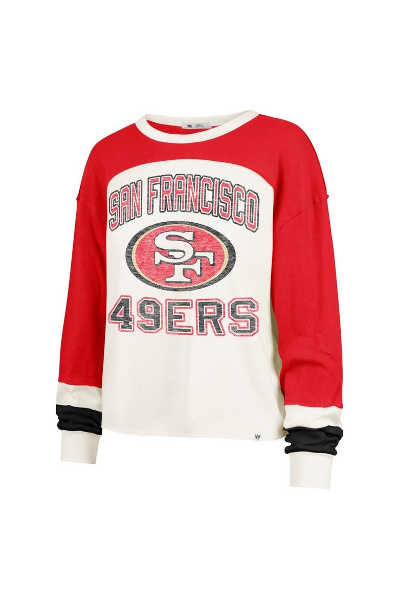 Women's '47 Cream San Francisco 49ers Double Header Curve Raglan Long Sleeve Crop Top, Alternate, color, Cream