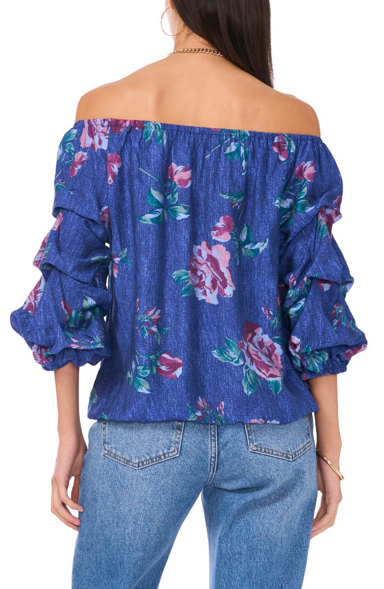 Vince Camuto Floral Off the Shoulder Bubble Sleeve Top, Alternate, color, Dusty Lavender