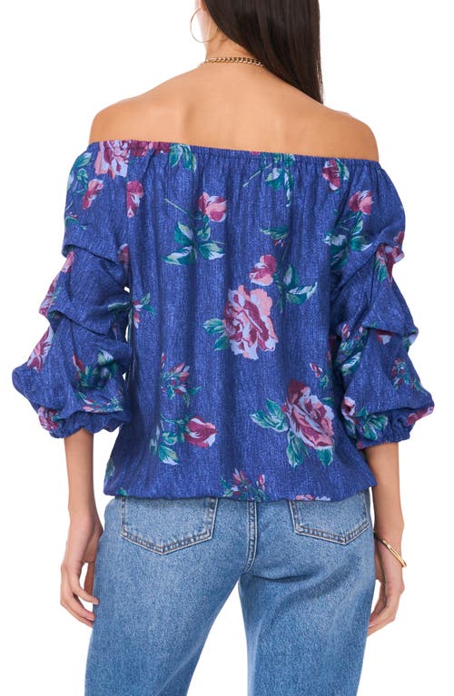VINCE CAMUTO VINCE CAMUTO FLORAL OFF THE SHOULDER BUBBLE SLEEVE TOP