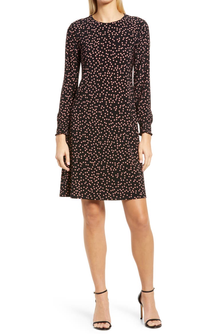 Scattered Dot Long Sleeve Knit Shift Dress, Main, color, ANNE BLACK/ ANISE
