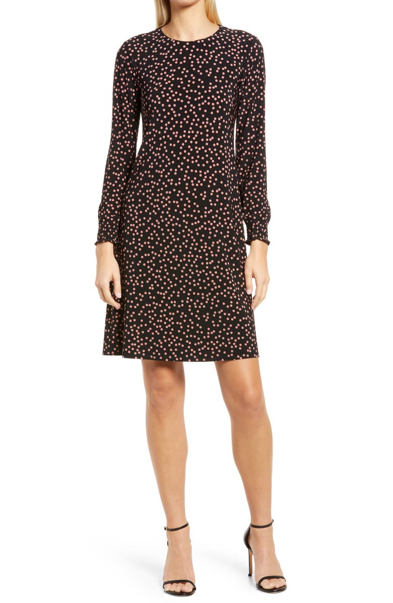 Anne Klein Scattered Dot Long Sleeve Knit Shift Dress, Main, color, 