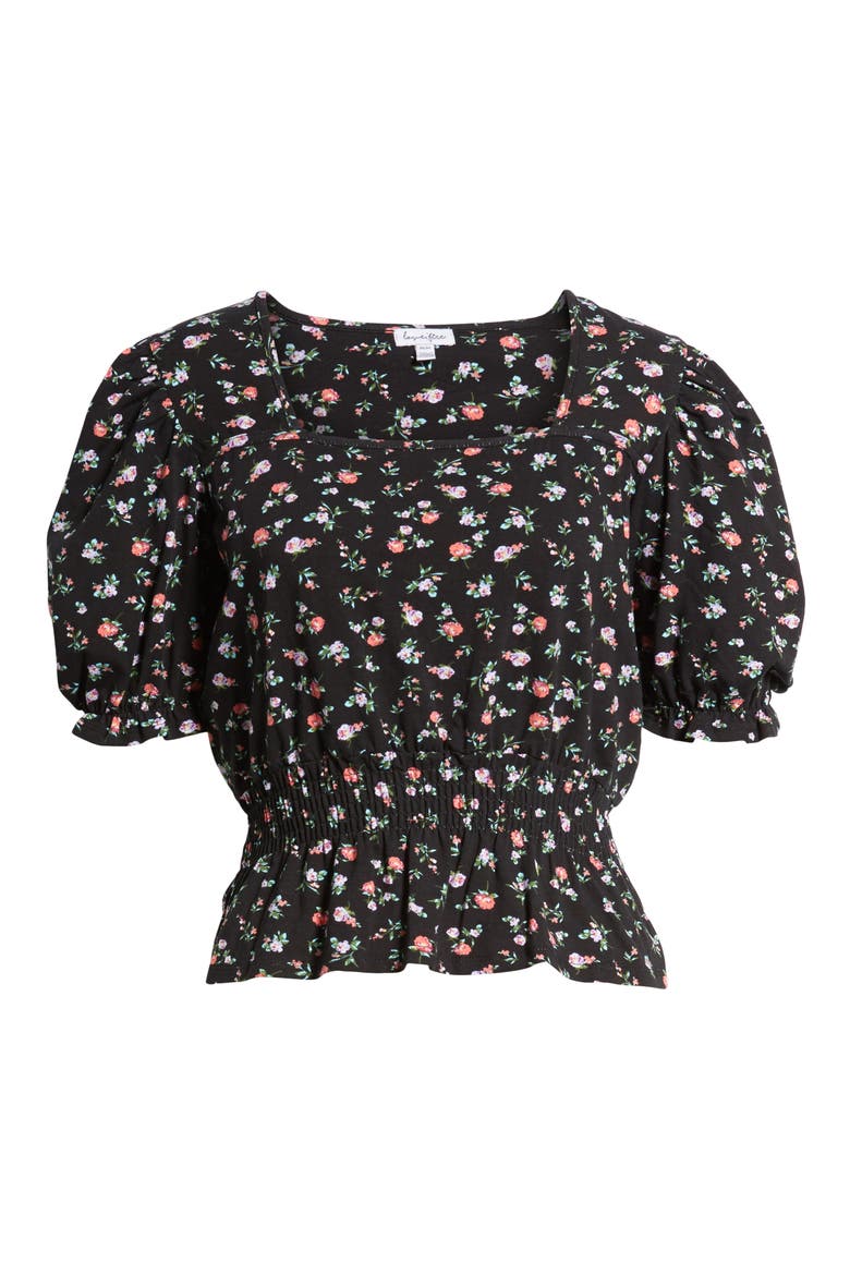 Floral Print Smock Waist Top, Alternate, color, BLACKGROUND FLORAL