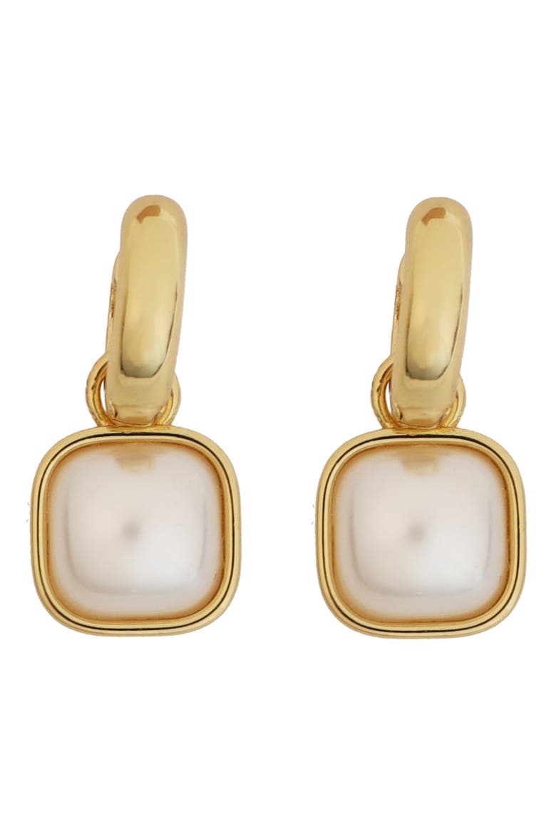 Square Faux Pearl Drop Hoop Earrings, Main, color, IVORY