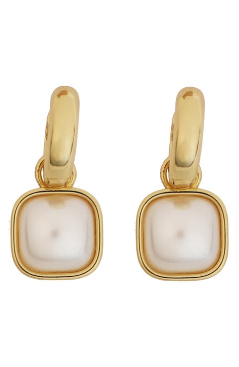 Square Faux Pearl Drop Hoop Earrings