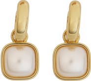 Panacea Square Faux Pearl Drop Hoop Earrings