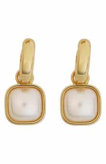 Panacea Square Faux Pearl Drop Hoop Earrings