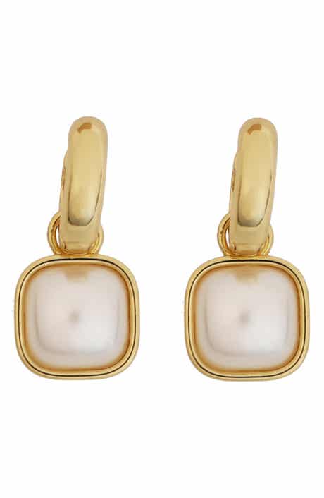 Panacea Square Faux Pearl Drop Hoop Earrings