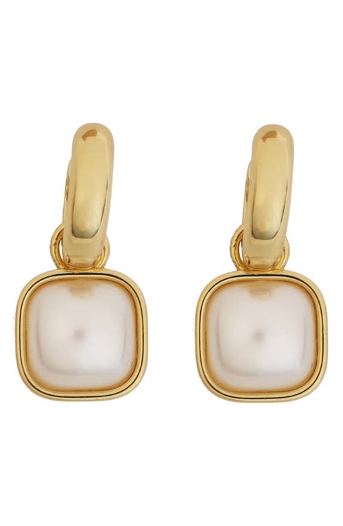 Panacea Square Faux Pearl Drop Hoop Earrings In Gold