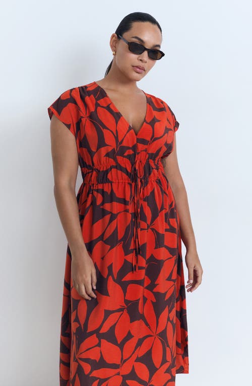 Mango Print Tie Waist Dress In Red