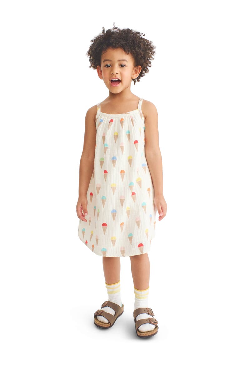 Kids Cotton Gauze Tank Dress In Rainbow Scoops, Alternate, color, Ivory Rainbow Ice Cream Cones