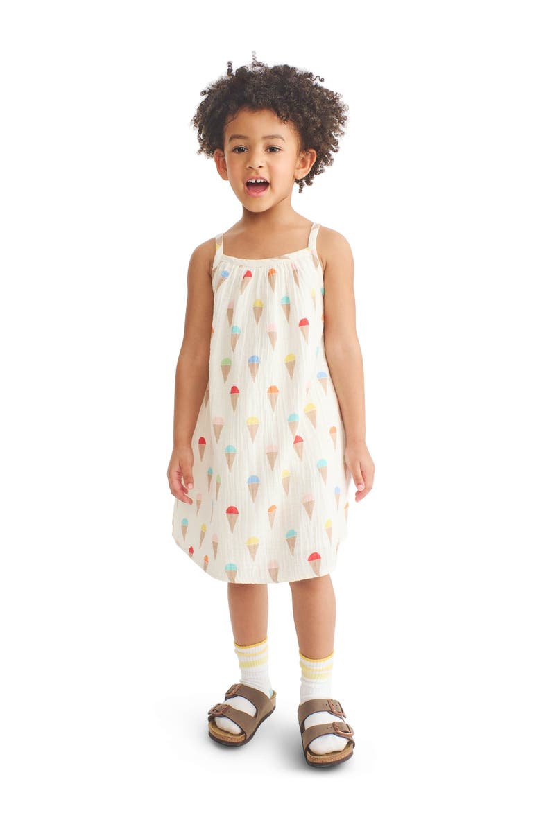 Primary Kids Cotton Gauze Tank Dress In Rainbow Scoops, Alternate, color, Ivory Rainbow Ice Cream Cones