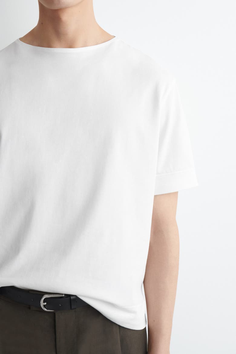 Boat-neck Cotton T-shirt, Alternate, color, WHITE