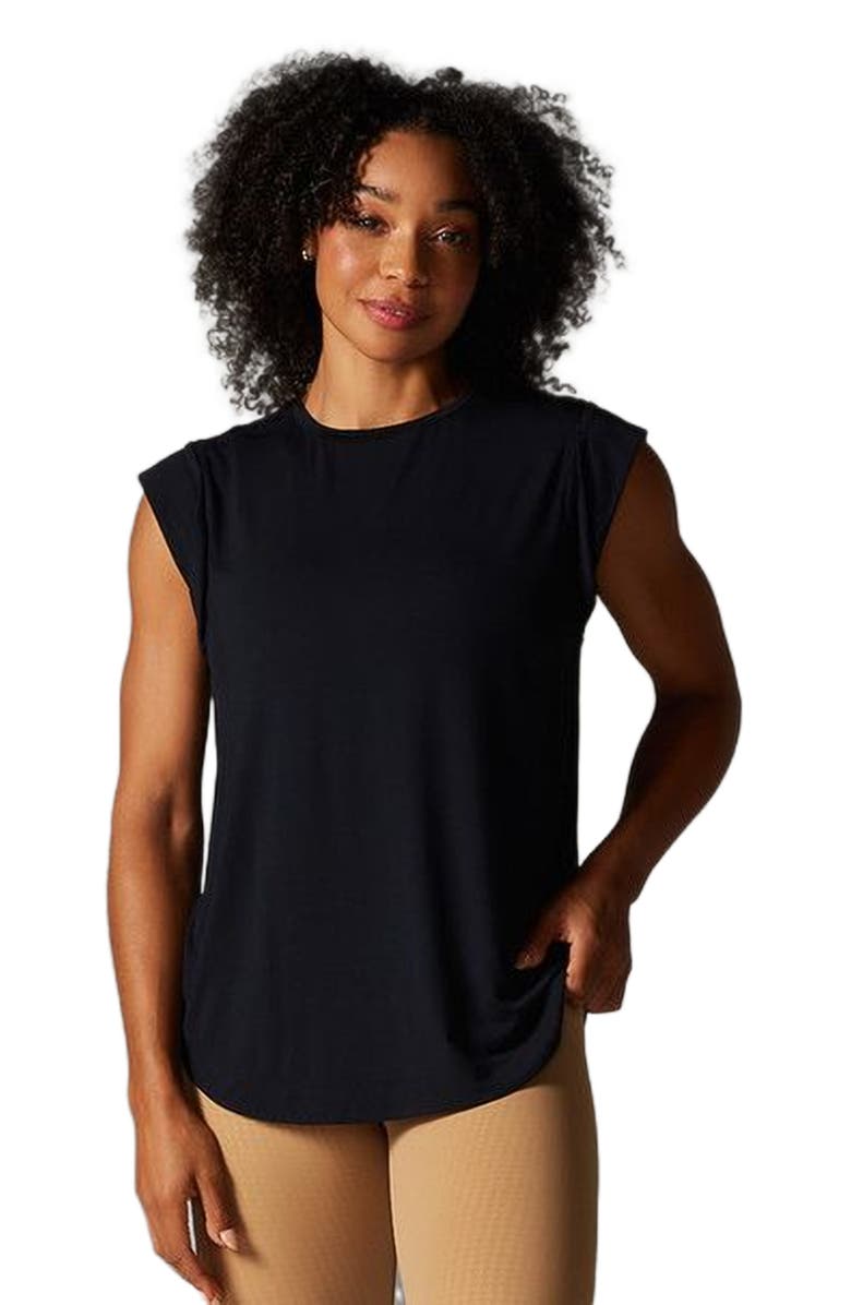 Tavi Cap Sleeve Muscle Tee, Alternate, color, Ebony