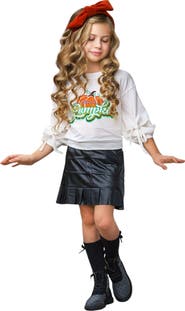 Mia Belle Girls Girls Hello Pumpkin Satin Pleated Skirt Set