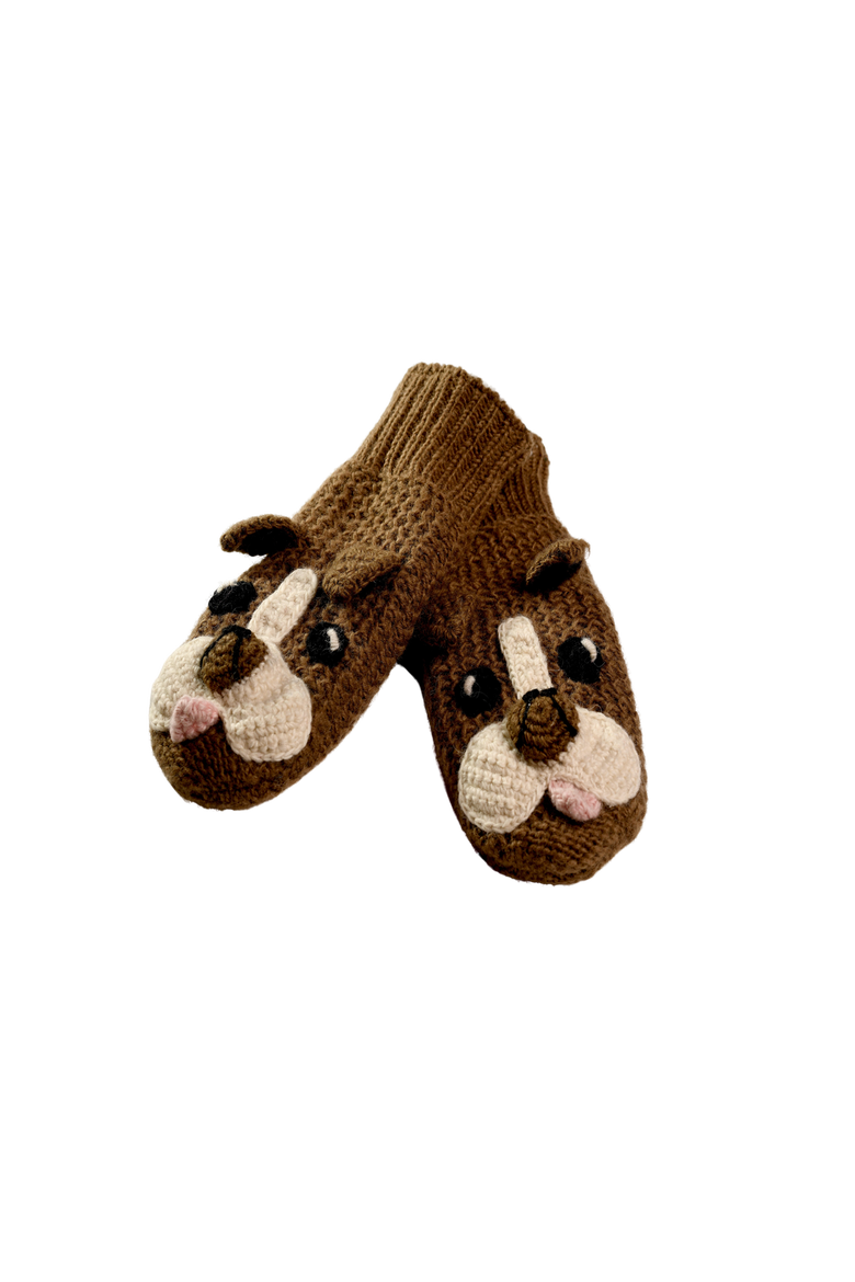 Crochet Bulldog Mittens, Main, color, White