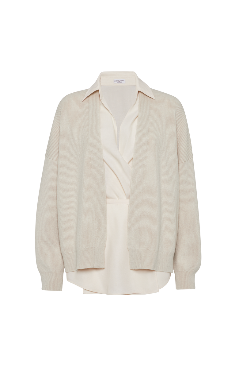 Brunello Cucinelli Cashmere cardigan with blouse, Main, color, Beige