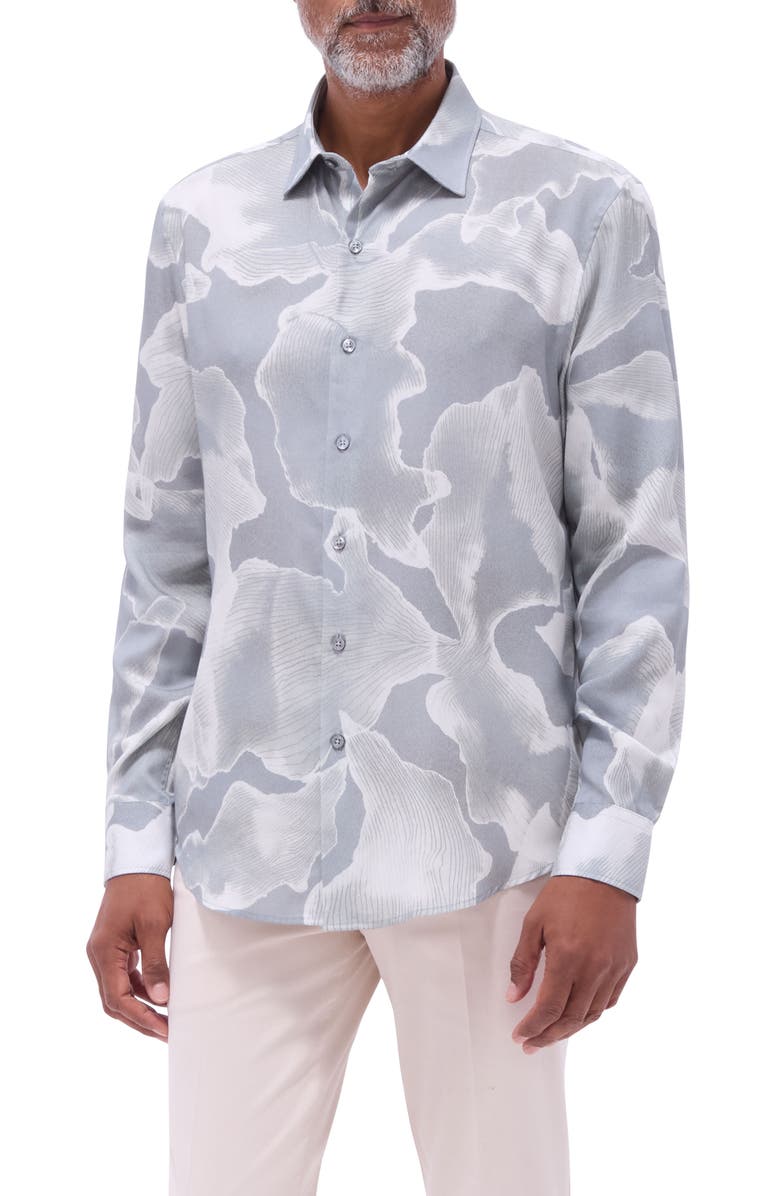 Bugatchi Julian Shaped Fit Abstract Print Button-Up Shirt, Main, color, Shark