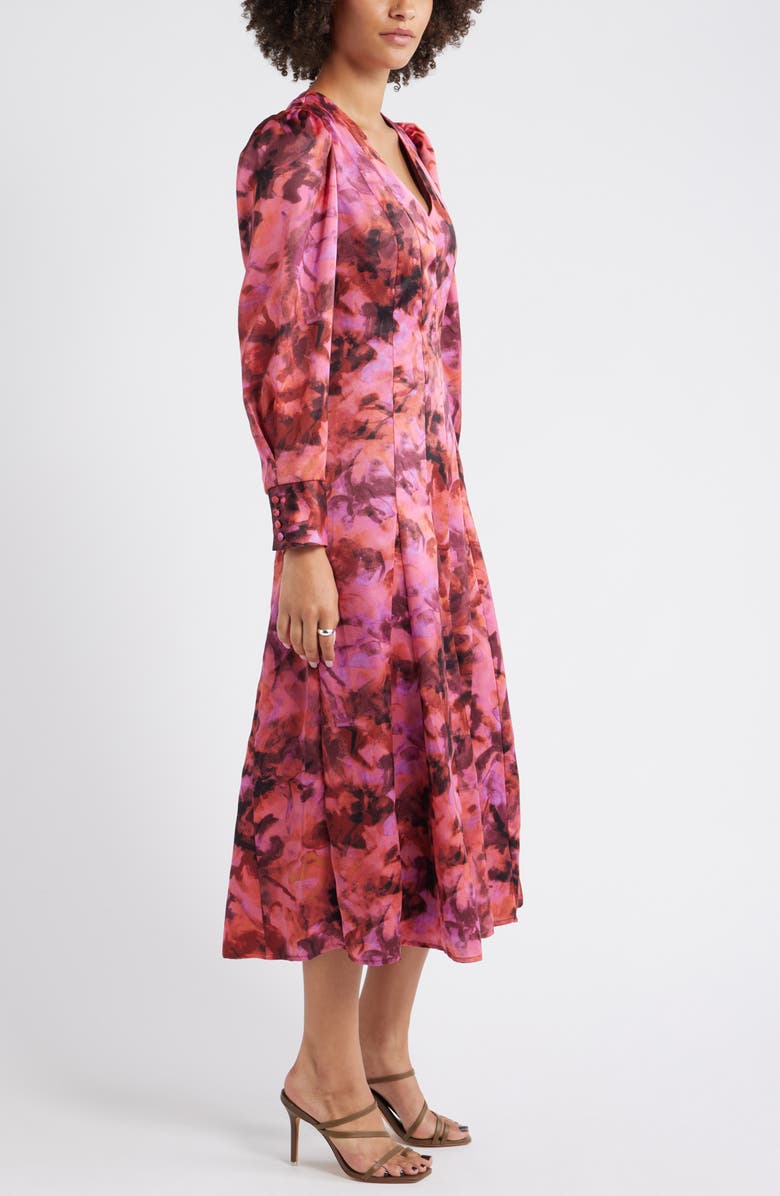 Chelsea28 Long Sleeve Satin Midi Dress, Alternate, color, Pink Magnolia Bloom