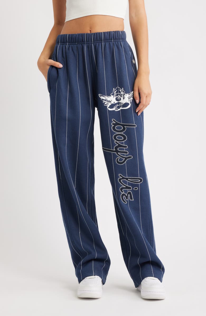 BOYS LIE The Big Leaguer Alex Stripe Sweatpants, Main, color, Navy