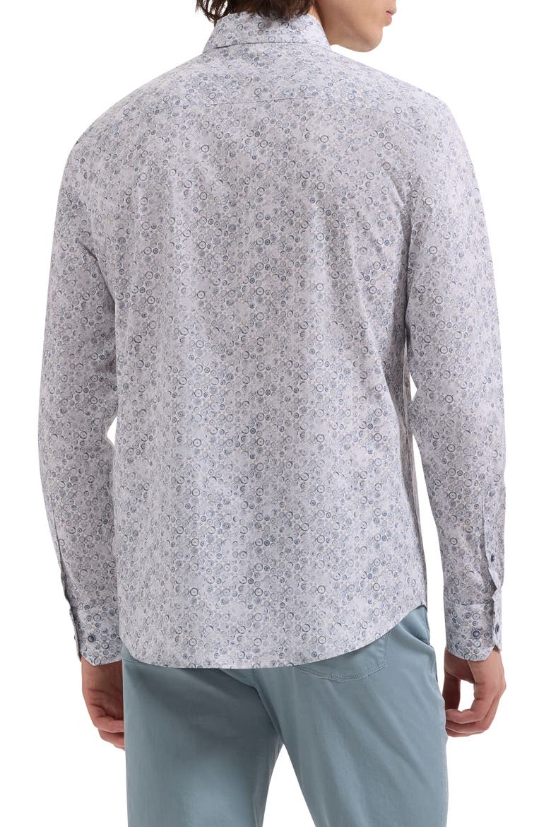 Julian Shaped Fit Medallion Print Stretch Cotton Button-Up Shirt, Alternate, color, SHARK