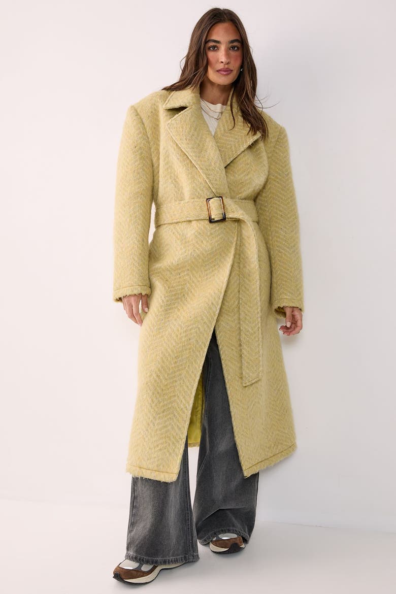 Double Breasted Brushed Herringbone Coat, Alternate, color, Butter