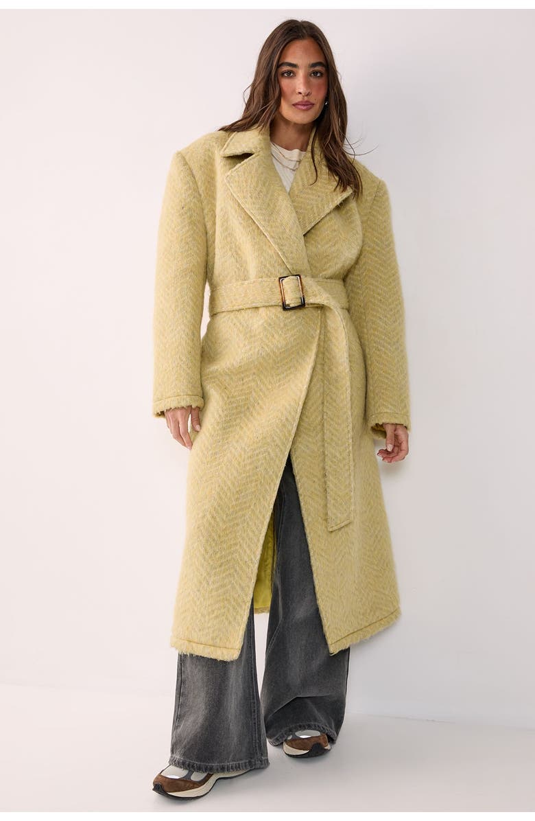 NASTY GAL Double Breasted Brushed Herringbone Coat, Alternate, color, Butter