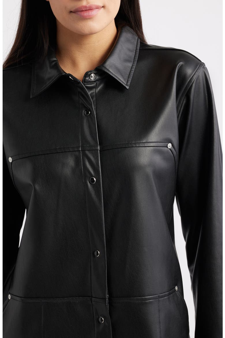 Long Sleeve Faux Leather Shirtdress, Alternate, color, BLACK