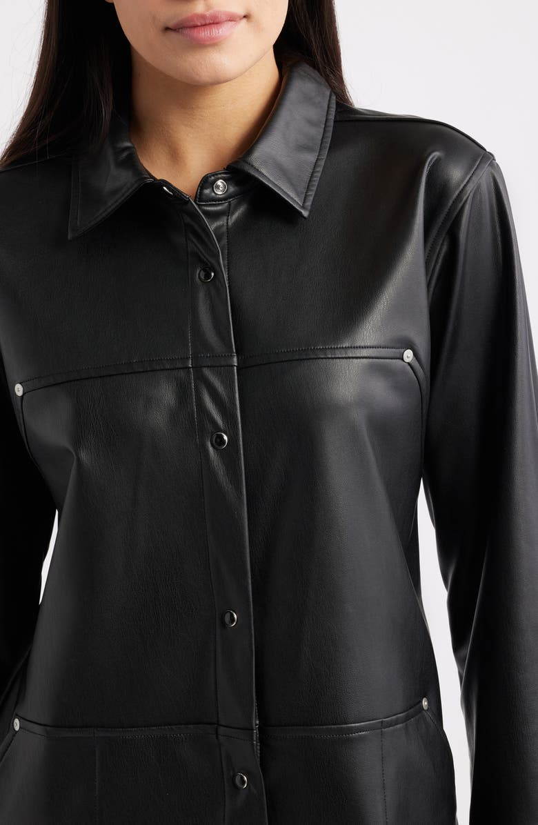 CITY BLUES Long Sleeve Faux Leather Shirtdress, Alternate, color, Black