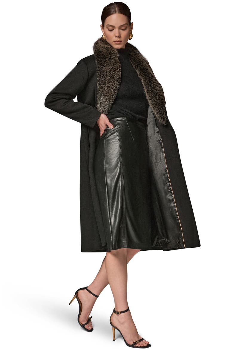 Double Breasted Slouch Coat with Faux Fur Collar, Alternate, color, BLACK