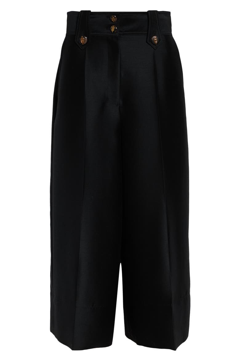 Valiant High Waist Wool & Silk Wide Leg Culottes, Alternate, color, BLACK