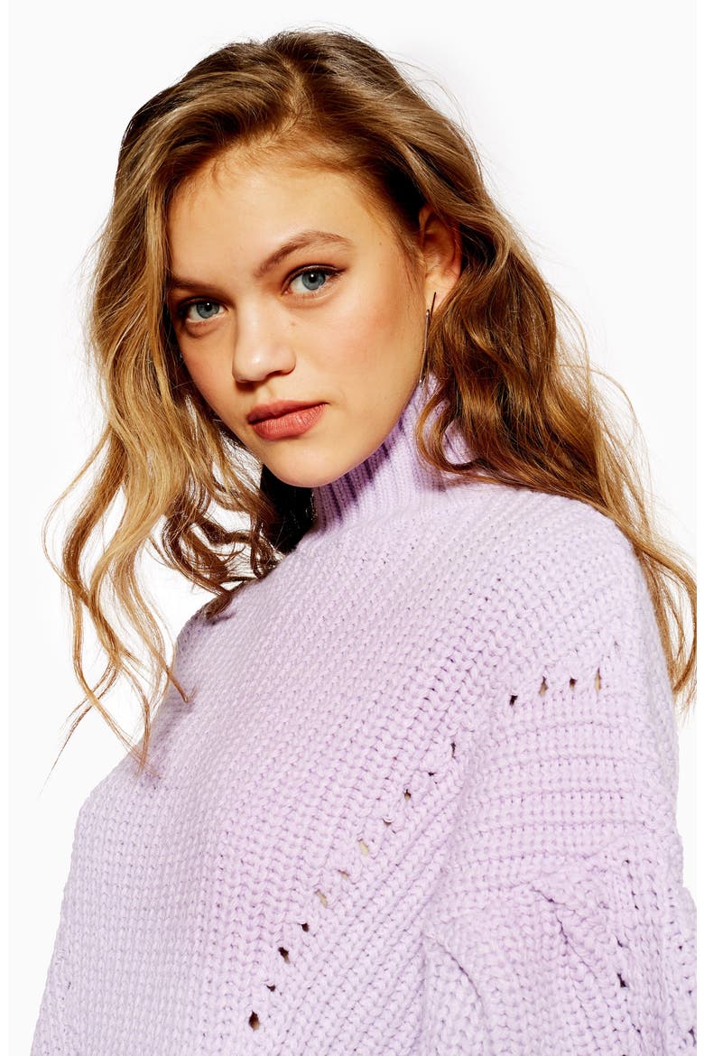 Cropped Turtleneck Sweater, Alternate, color, LILAC