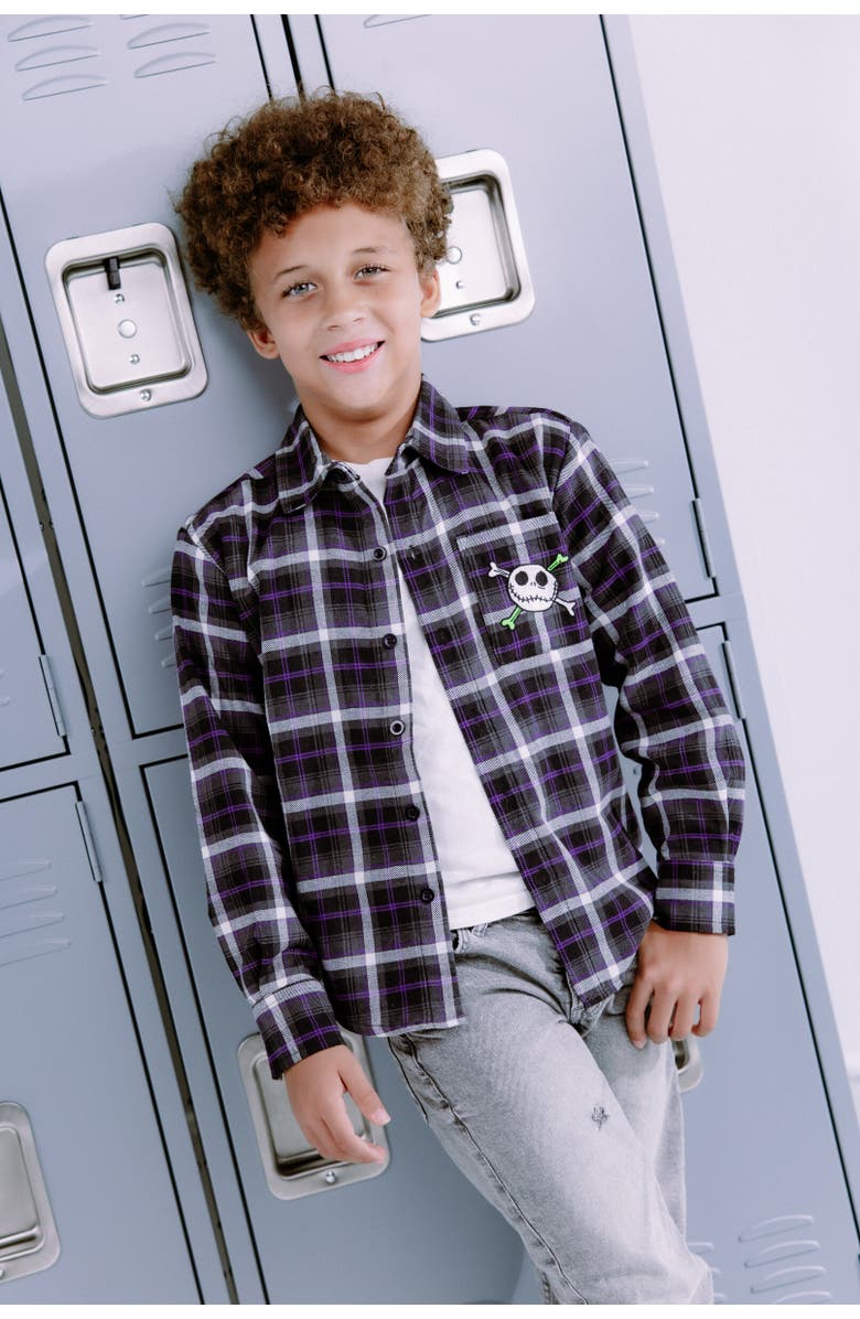 Disney Long Sleeve Button Down Shirt, Alternate, color, Jack Skellington Black Black