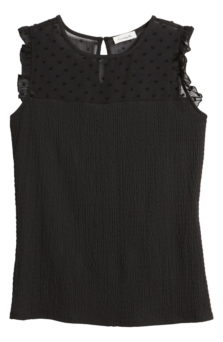 Loveappella Ruffle Clip Dot Smocked Shell, Alternate, color,