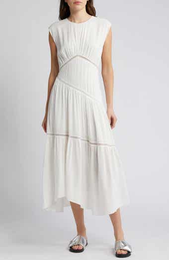 Lace Inset Handkerchief Hem Linen Blend Midi Dress
